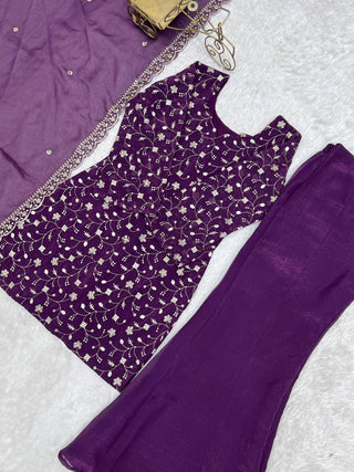 Purple Embroidered Kurta Set ClothsVilla