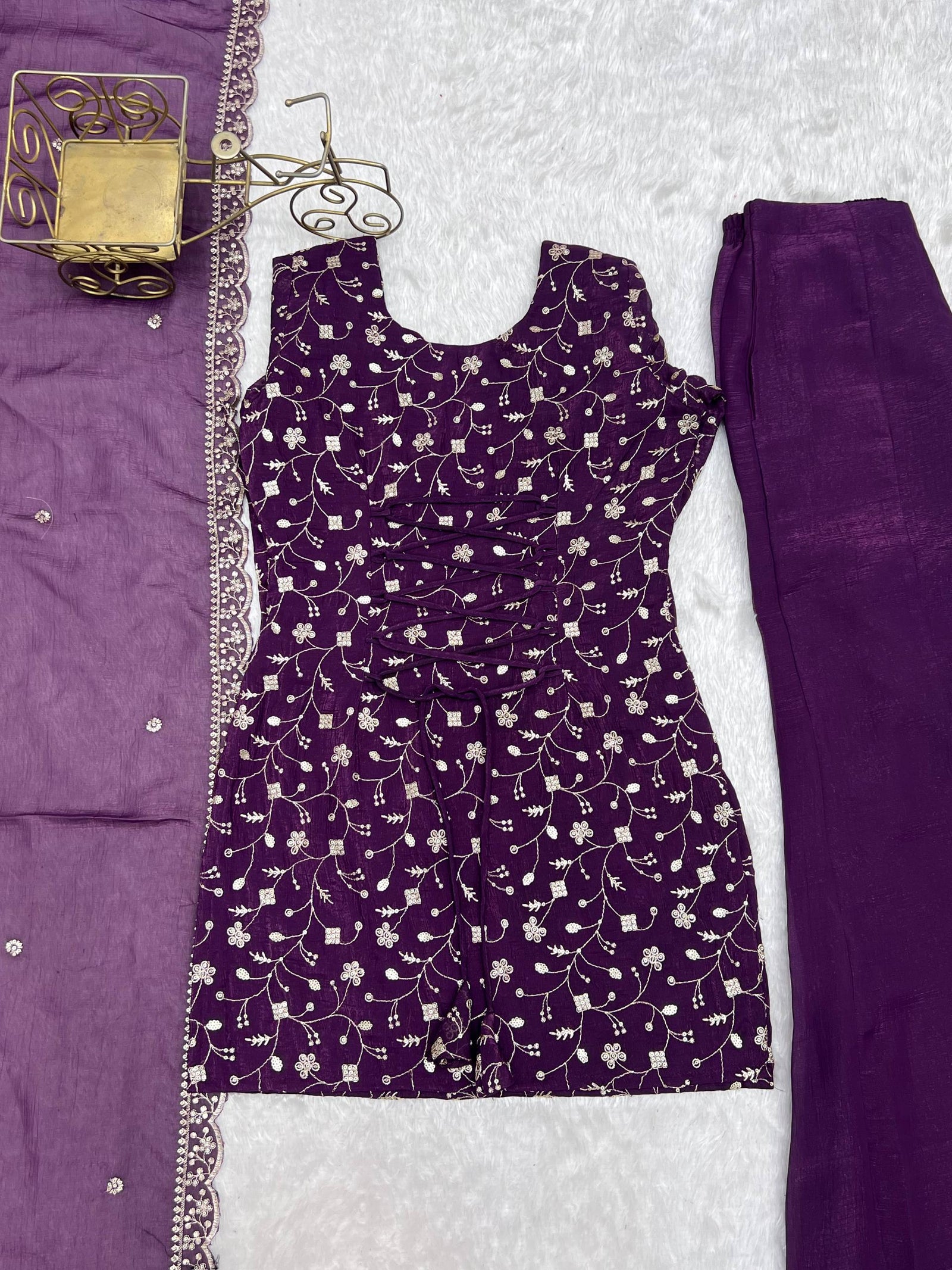 Purple Embroidered Kurta Set ClothsVilla
