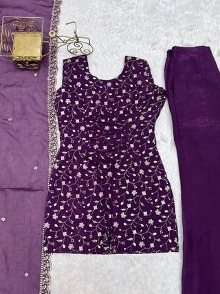 Purple Embroidered Kurta Set ClothsVilla