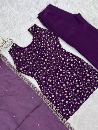 Purple Embroidered Kurta Set ClothsVilla