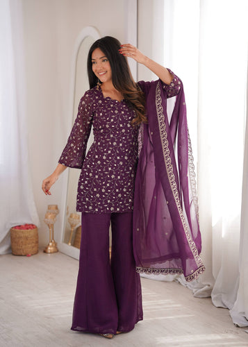 Purple Embroidered Kurta Set ClothsVilla