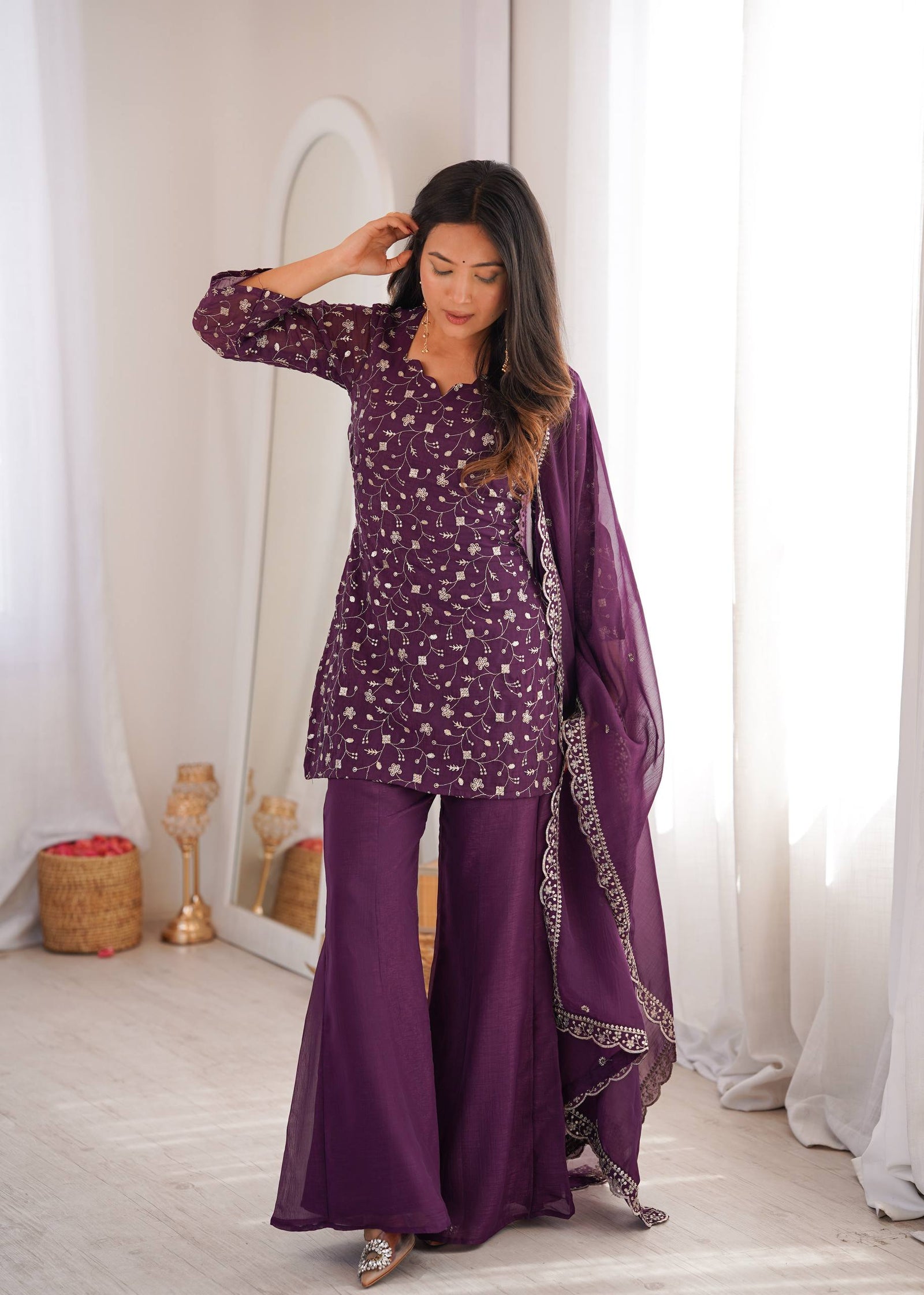 Purple Embroidered Kurta Set ClothsVilla