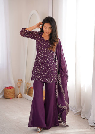 Purple Embroidered Kurta Set ClothsVilla