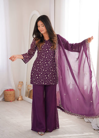 Purple Embroidered Kurta Set ClothsVilla