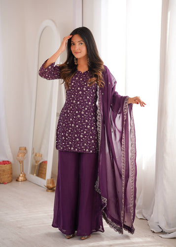 Purple Embroidered Kurta Set ClothsVilla