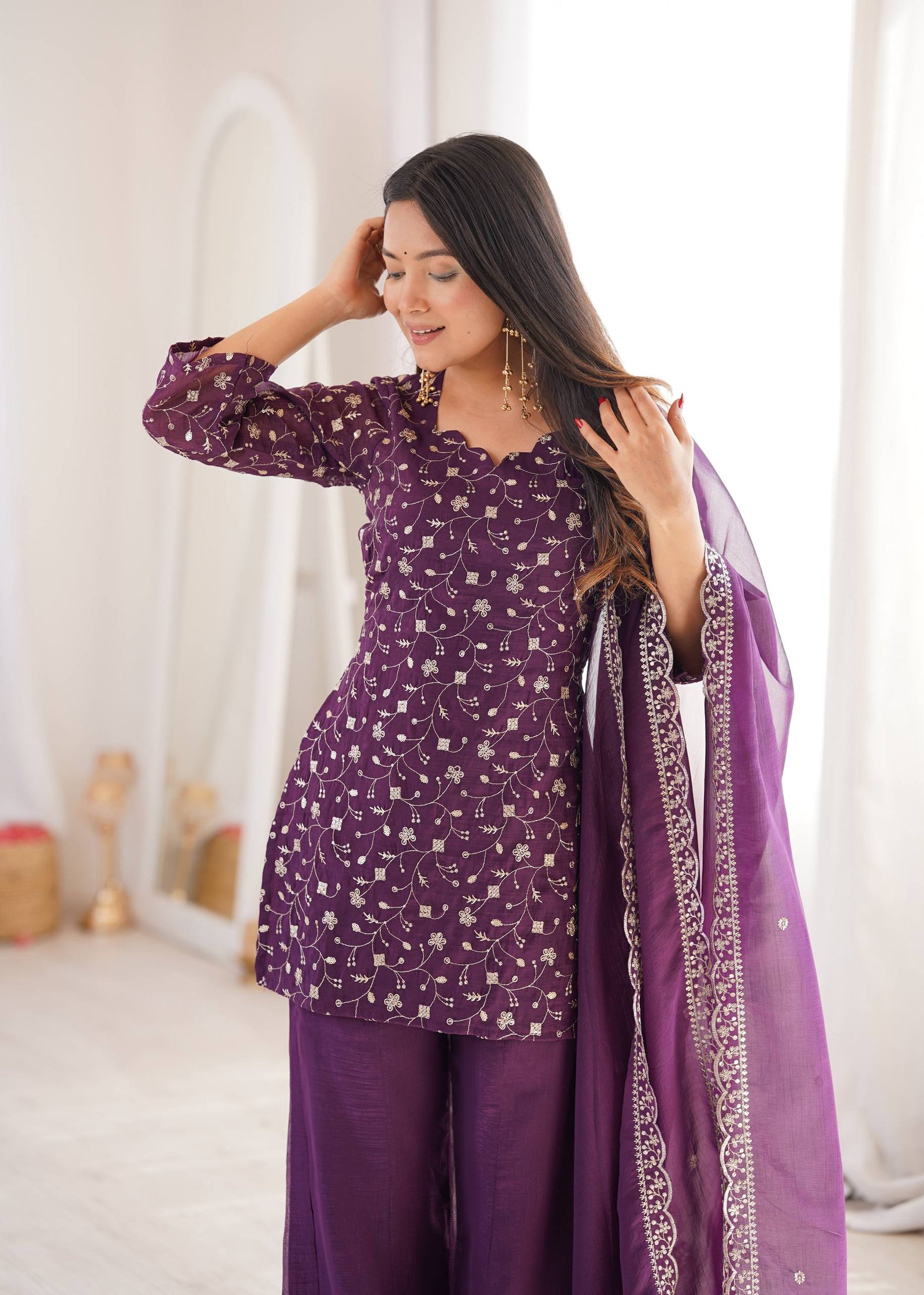 Purple Embroidered Kurta Set ClothsVilla