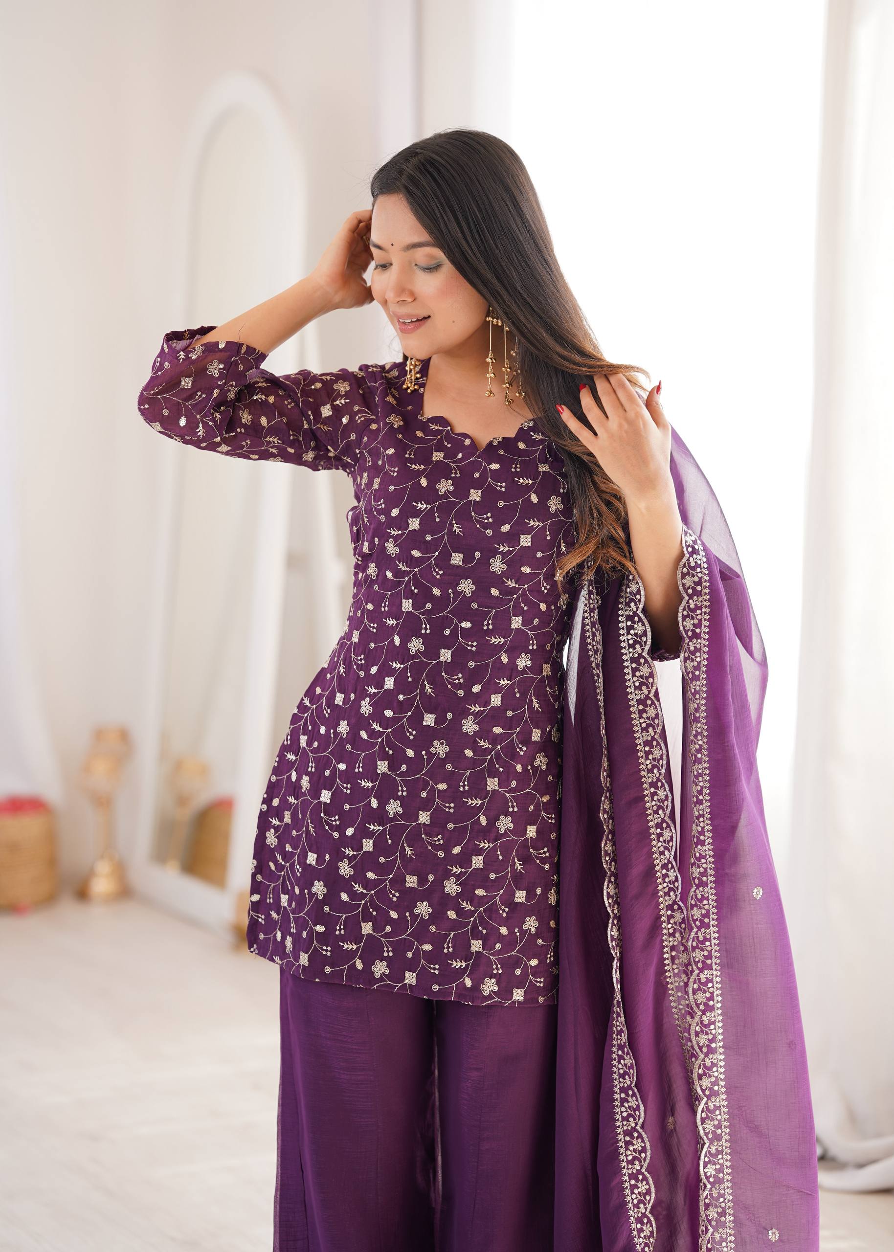 Purple Embroidered Kurta Set ClothsVilla