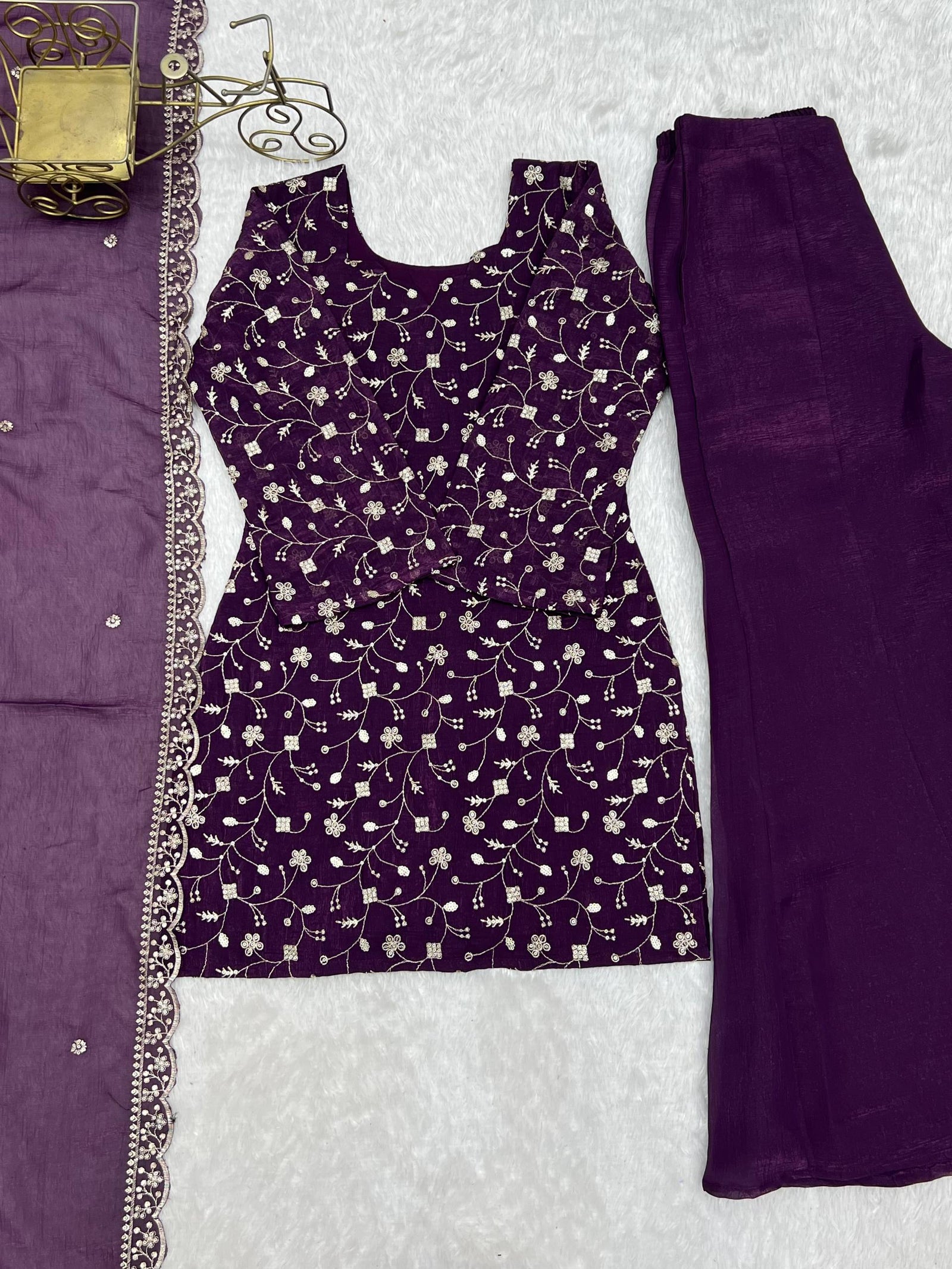 Purple Embroidered Kurta Set ClothsVilla