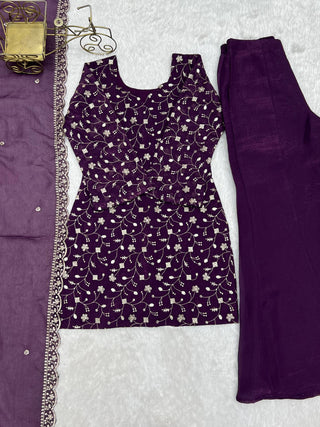 Purple Embroidered Kurta Set ClothsVilla