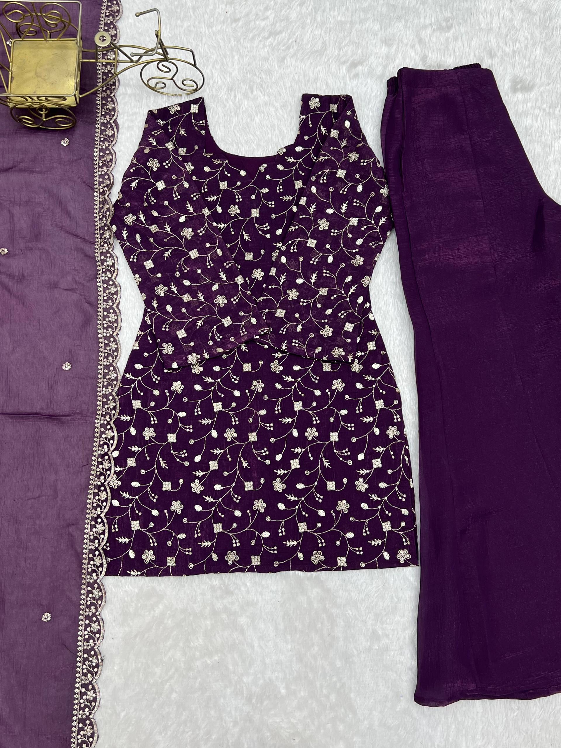 Purple Embroidered Kurta Set ClothsVilla