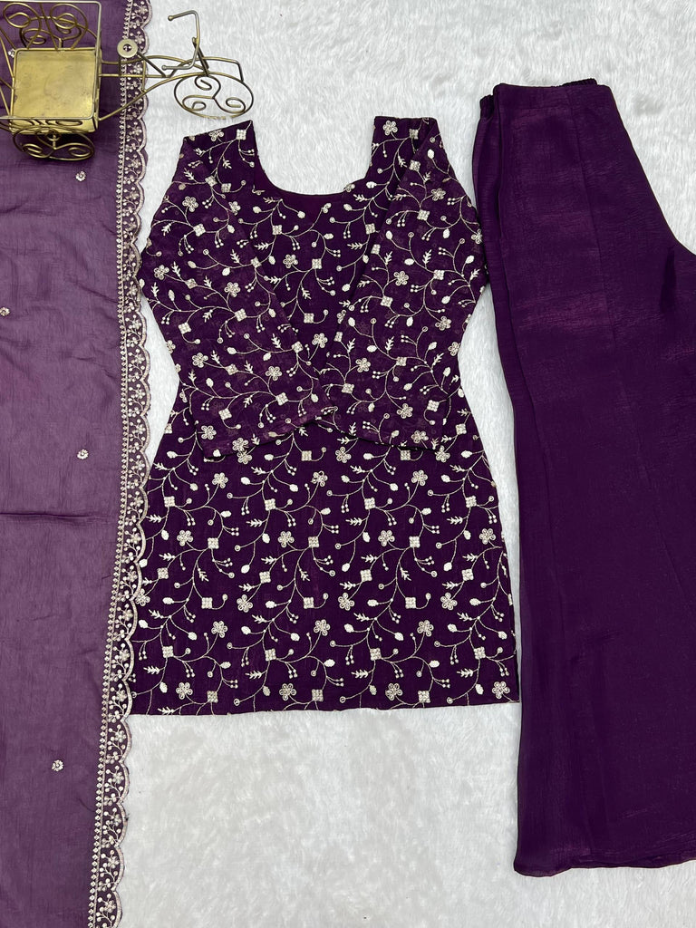 Purple Embroidered Kurta Set ClothsVilla