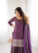 Load image into Gallery viewer, Purple Embroidered Kurta with Flared Lehenga ClothsVilla