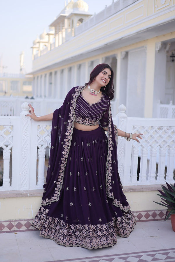Purple Embroidered Lehenga Choli Set ClothsVilla
