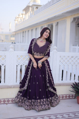 Purple Embroidered Lehenga Choli Set ClothsVilla