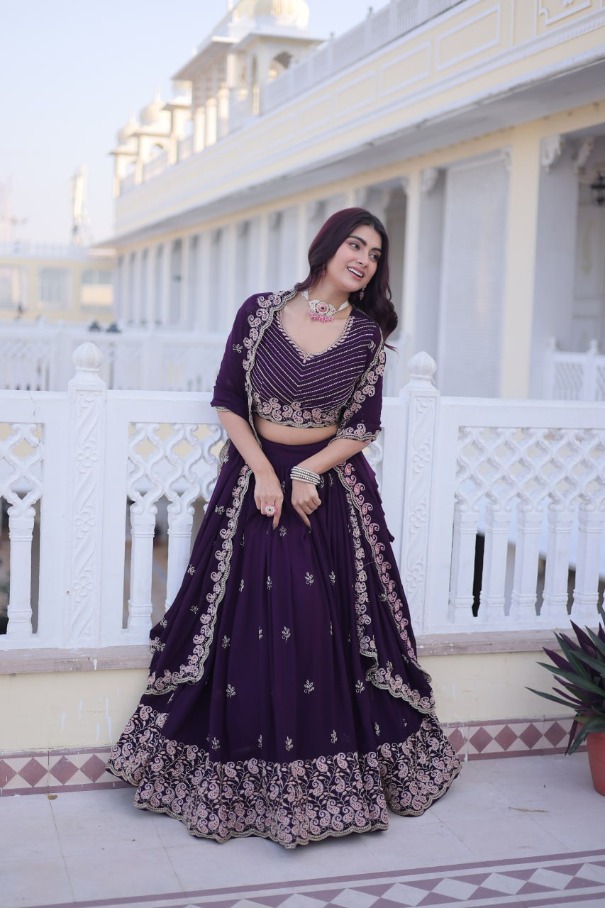 Purple Embroidered Lehenga Choli Set ClothsVilla