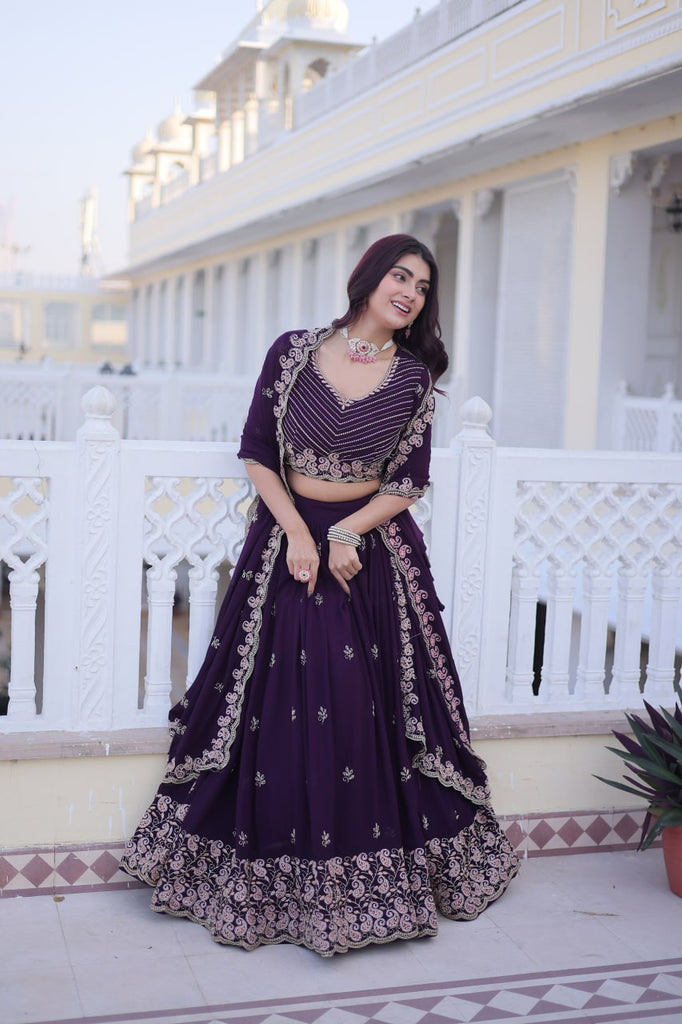 Purple Embroidered Lehenga Choli Set ClothsVilla