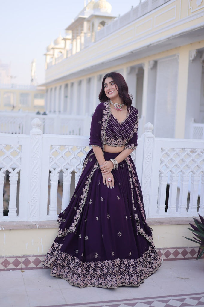 Purple Embroidered Lehenga Choli Set ClothsVilla