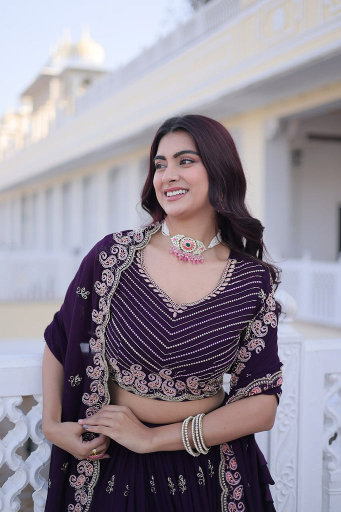 Purple Embroidered Lehenga Choli Set ClothsVilla