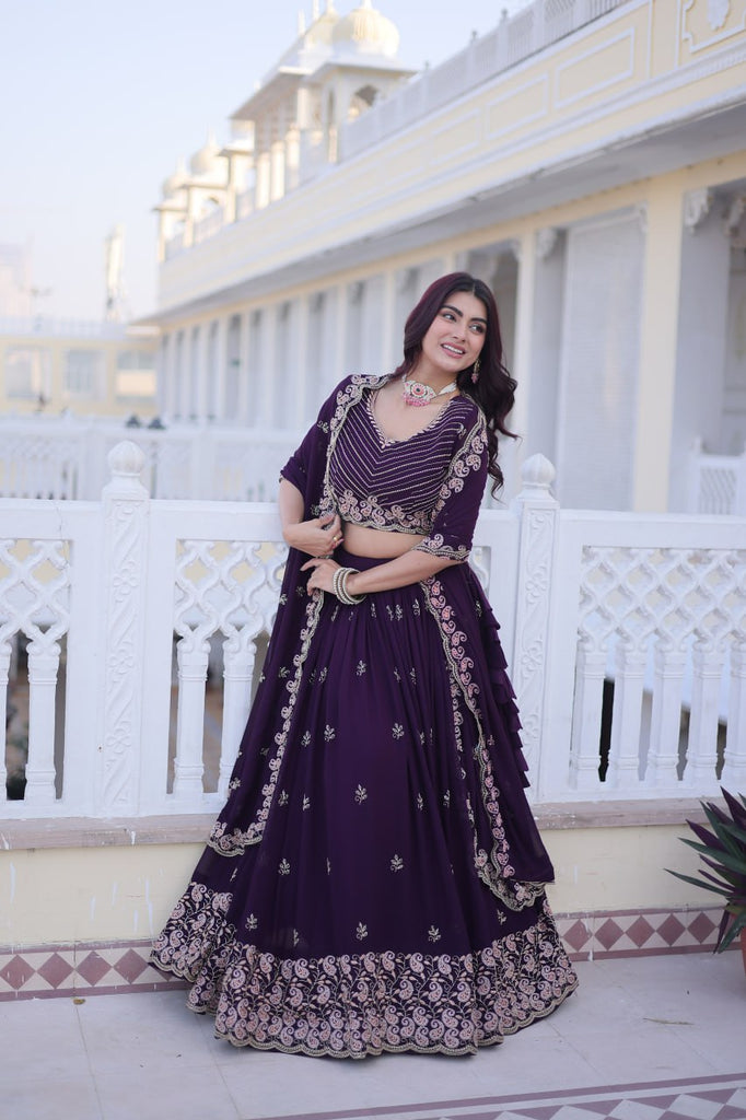 Purple Embroidered Lehenga Choli Set ClothsVilla