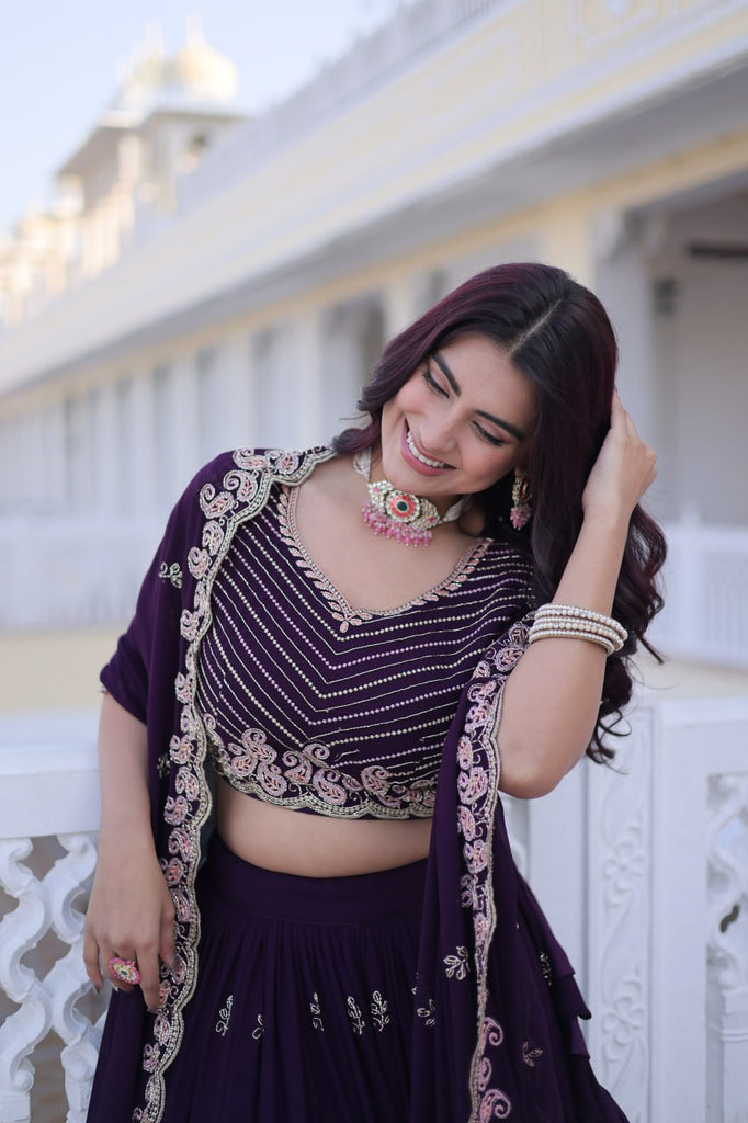 Purple Embroidered Lehenga Choli Set ClothsVilla
