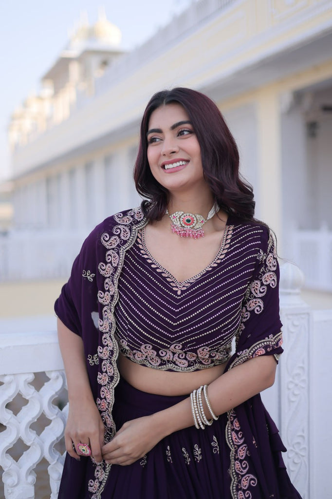 Purple Embroidered Lehenga Choli Set ClothsVilla