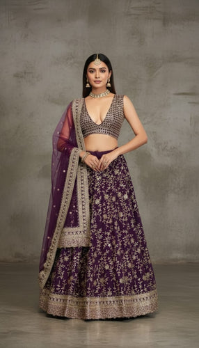 Purple Embroidered Lehenga Choli Set