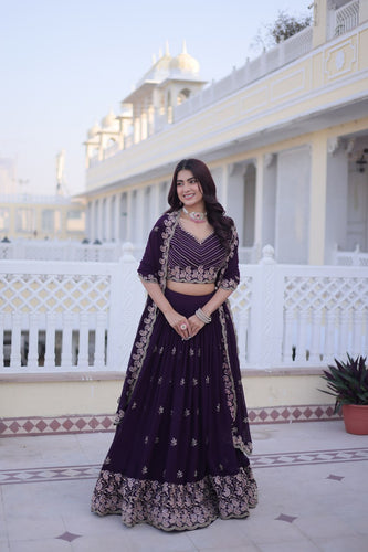 Purple Embroidered Lehenga Choli Set ClothsVilla