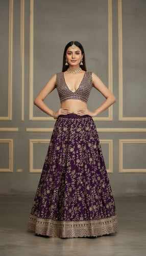 Purple Embroidered Lehenga Choli Set