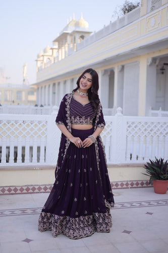 Purple Embroidered Lehenga Choli Set ClothsVilla