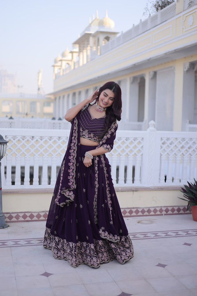 Purple Embroidered Lehenga Choli Set ClothsVilla