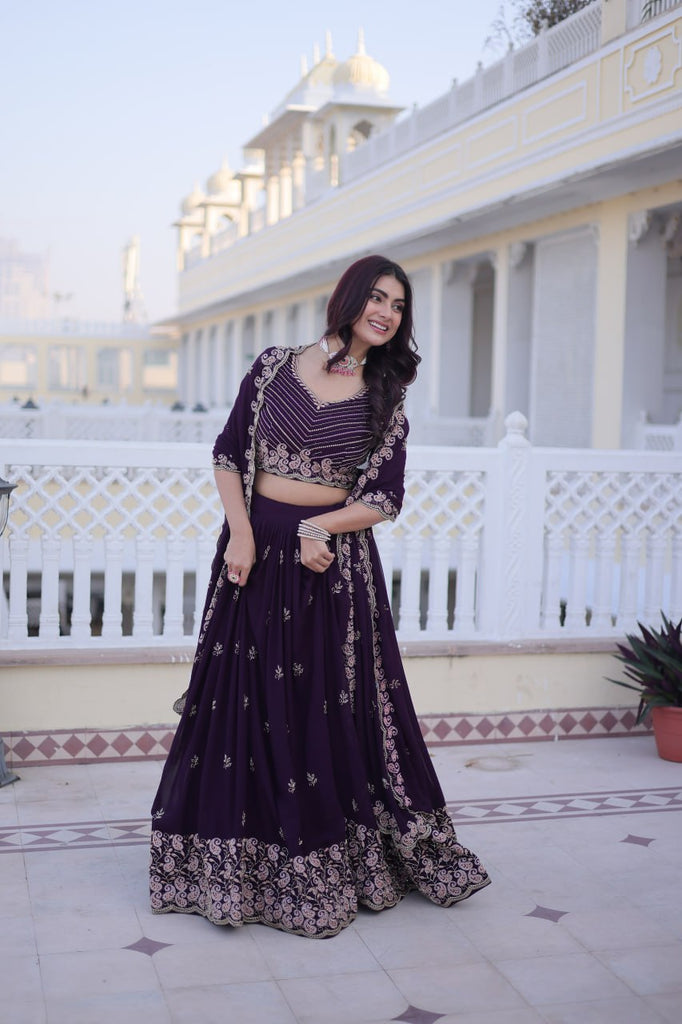 Purple Embroidered Lehenga Choli Set ClothsVilla
