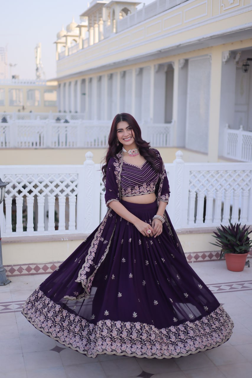 Purple Embroidered Lehenga Choli Set ClothsVilla