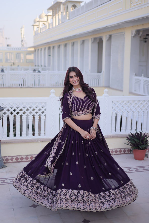 Purple Embroidered Lehenga Choli Set ClothsVilla