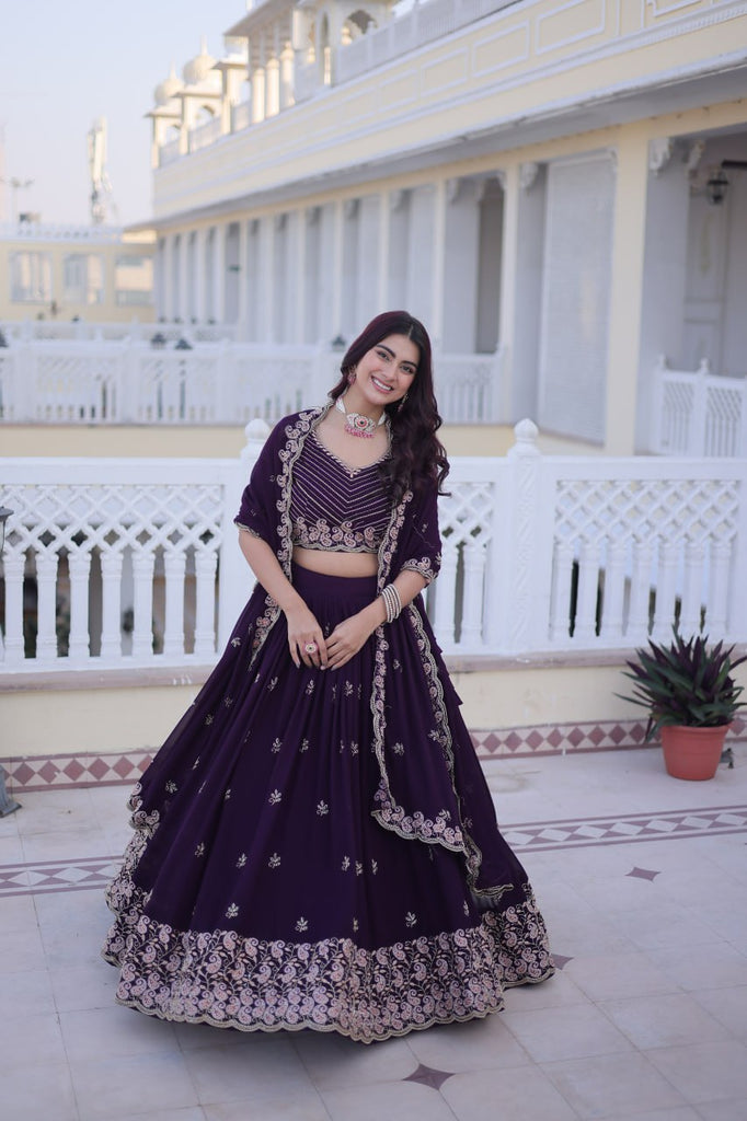 Purple Embroidered Lehenga Choli Set ClothsVilla
