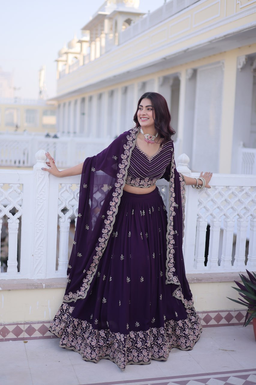 Purple Embroidered Lehenga Choli Set ClothsVilla