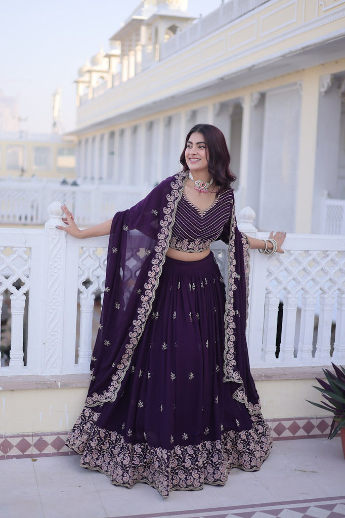 Purple Embroidered Lehenga Choli Set ClothsVilla