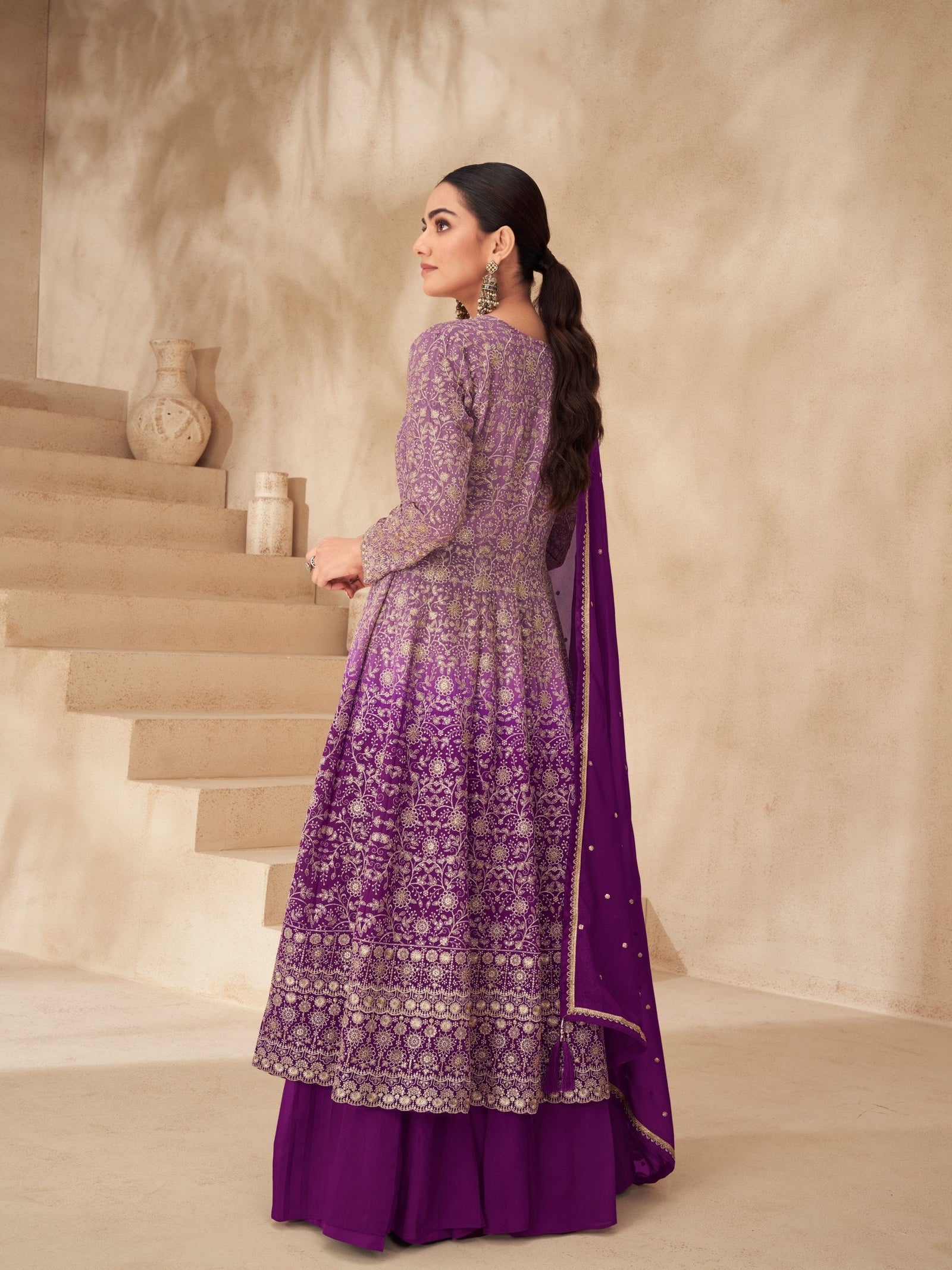 Purple Embroidered Lehenga Set ClothsVilla