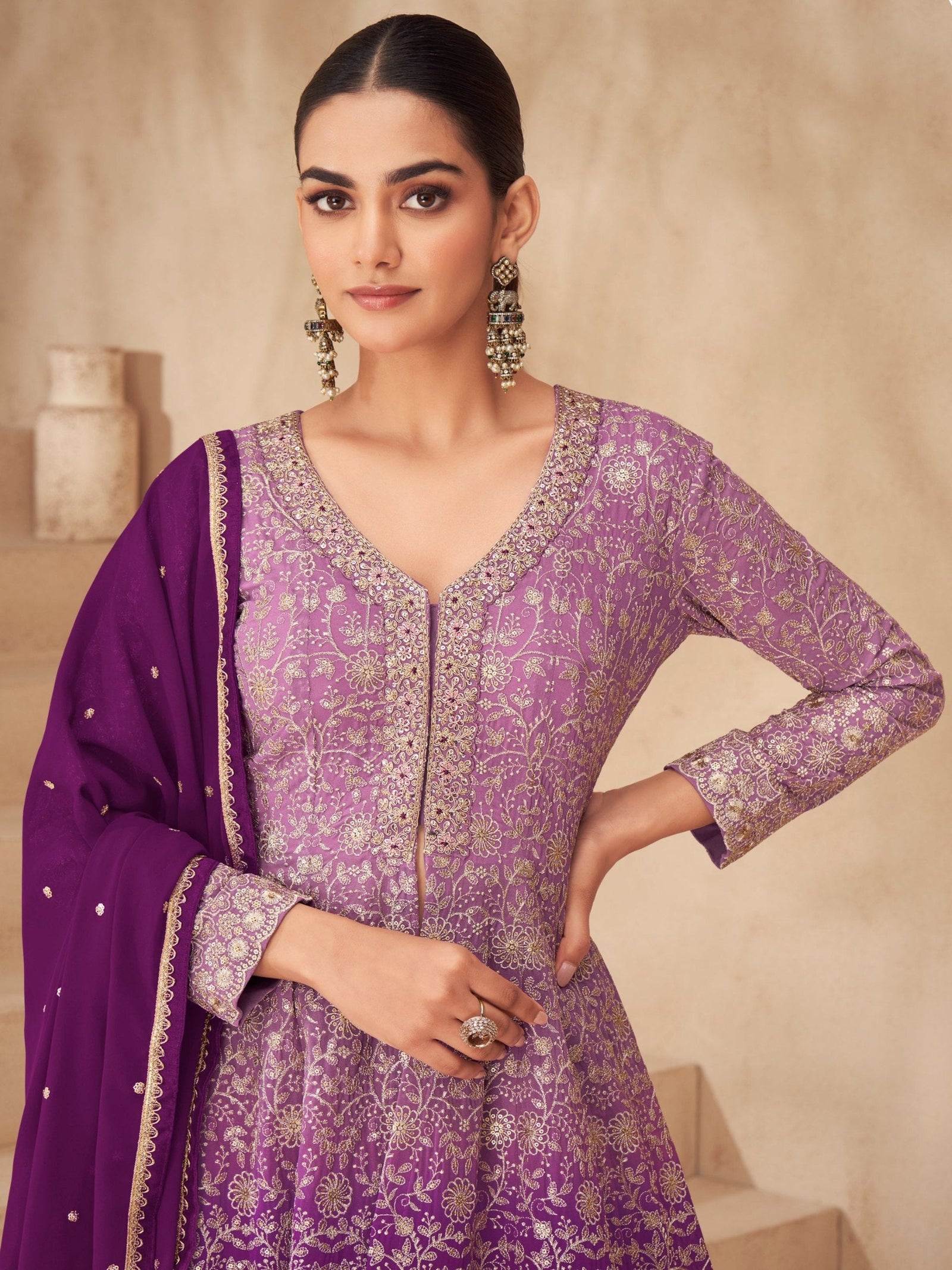 Purple Embroidered Lehenga Set ClothsVilla