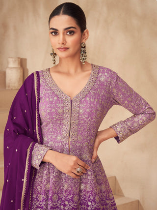 Purple Embroidered Lehenga Set ClothsVilla