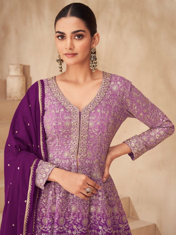 Purple Embroidered Lehenga Set ClothsVilla