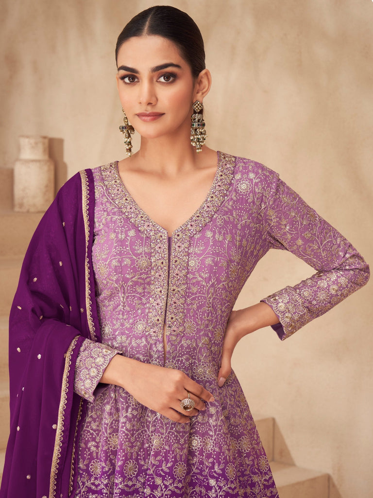 Purple Embroidered Lehenga Set ClothsVilla