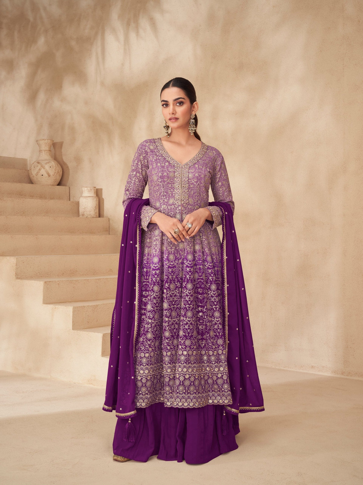 Purple Embroidered Lehenga Set ClothsVilla Main image