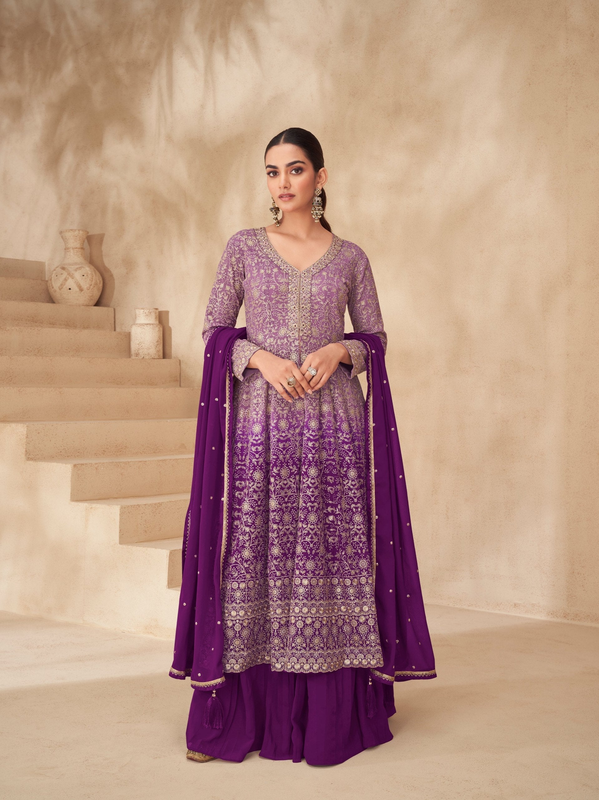 Purple Embroidered Lehenga Set ClothsVilla Main image