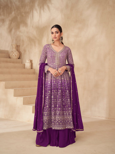 Purple Embroidered Lehenga Set ClothsVilla