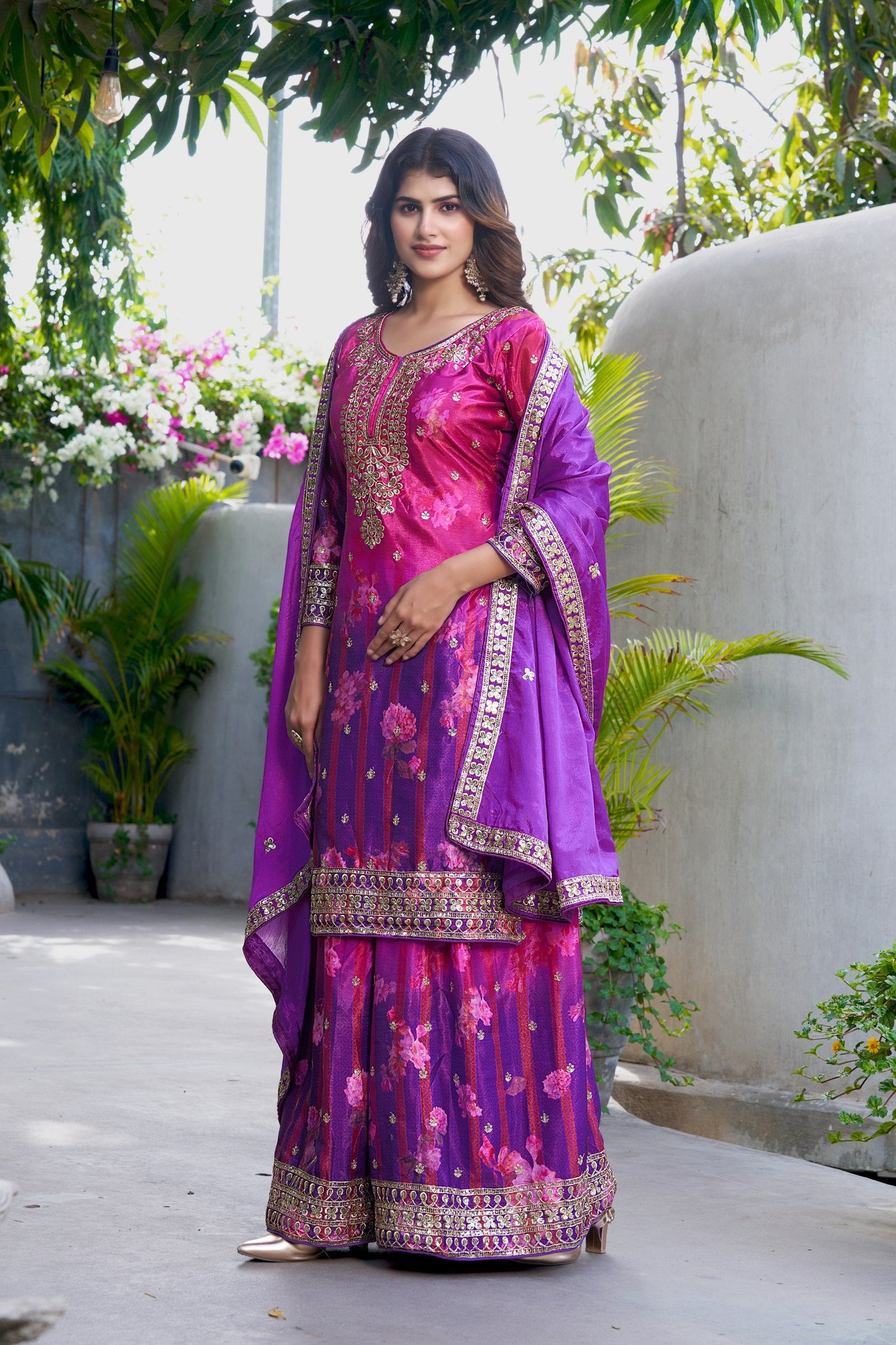 Purple Embroidered Palazzo Set ClothsVilla