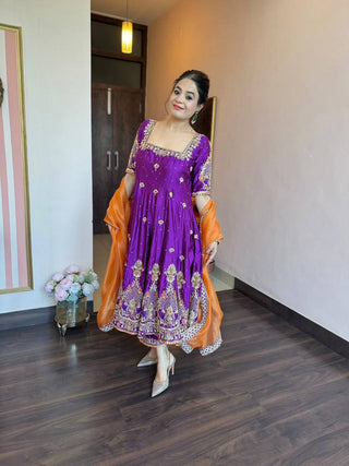 Purple Embroidered Zari Sequins Gown ClothsVilla