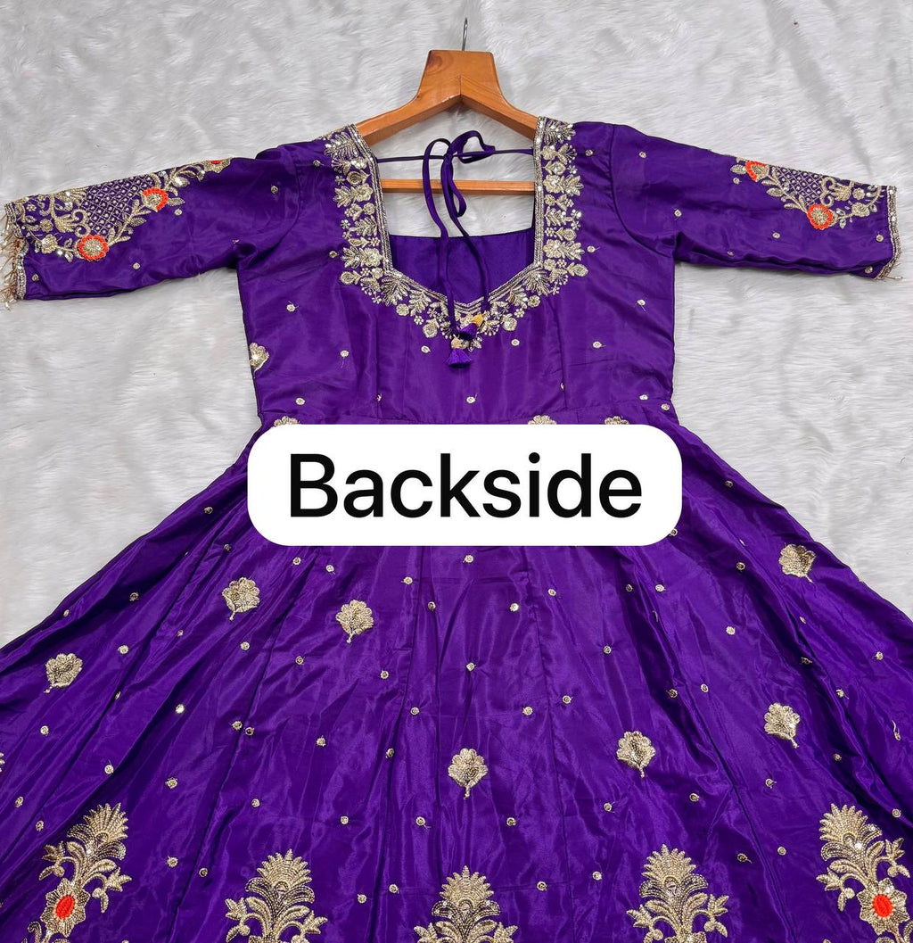 Purple Embroidered Zari Sequins Gown ClothsVilla