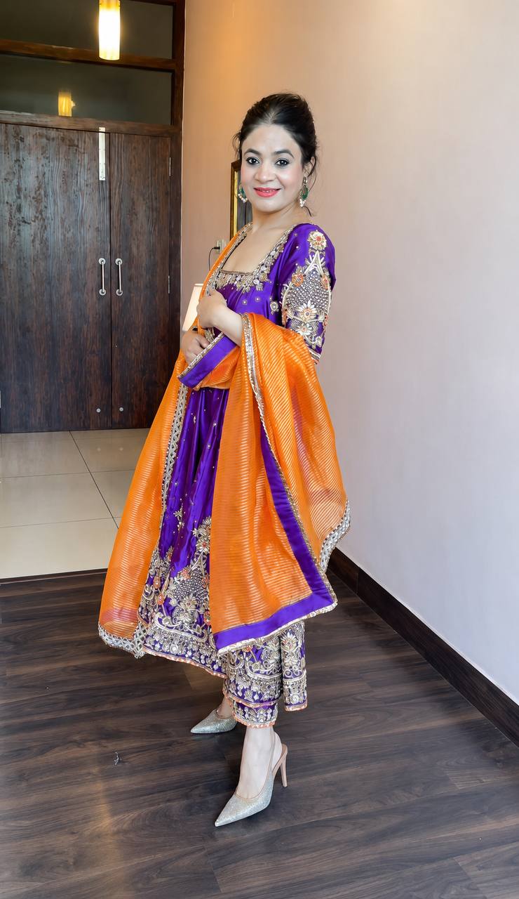 Purple Embroidered Zari Sequins Gown ClothsVilla