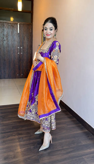Purple Embroidered Zari Sequins Gown ClothsVilla