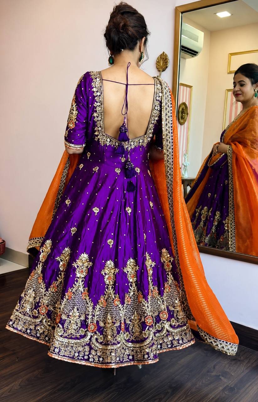 Purple Embroidered Zari Sequins Gown ClothsVilla